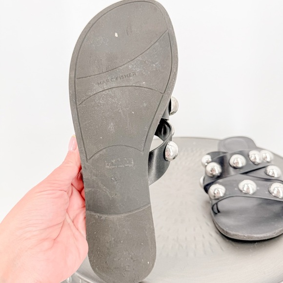 Marc Fisher Black and Silver Embellished Slide Sandals - Picture 3 of 4